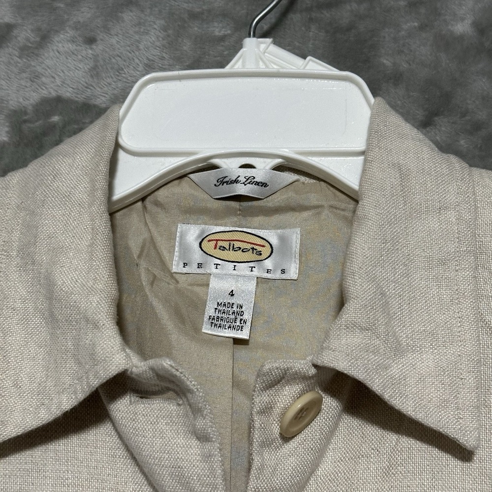 Vintage Talbots Petites 100% Irish Linen Blazer Jacket Womens 4P Ivory Old Money - Picture 2 of 10